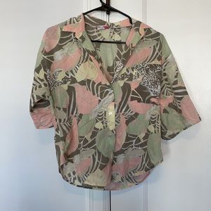 Fun Pastel Jungle Print Collared Shirt